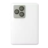 a white phone with three buttons on the back