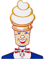 a cartoon drawing of a man wearing a bow tie and a ice cream cone with a face on it