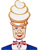 a cartoon drawing of a man wearing a bow tie and a ice cream cone with a face on it