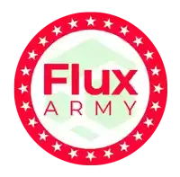 a logo for flux army has a red circle with stars around it