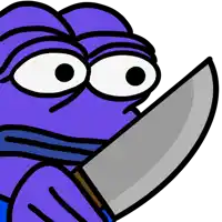 a purple cartoon character is holding a large silver knife