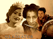 a poster for russell crowe 's gladiator with a bride and groom