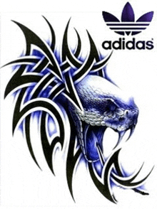 a drawing of a snake with tribal designs and the adidas logo