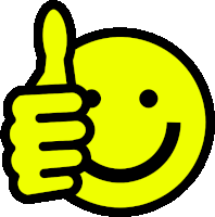 a yellow smiley face gives a thumbs up sign