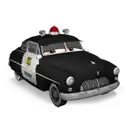 a black and white cartoon police car with a red light on top of it .