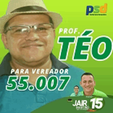 a man wearing a hat and glasses is featured on a poster for prof teo