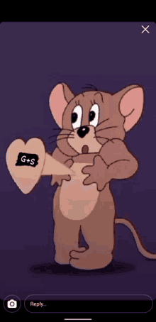 a cartoon of jerry holding a heart with g + s on it