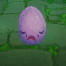 a purple egg with a sad face and the words moi quand written below it