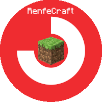 a red circle with a minecraft block in the middle and the words renfecraft below it