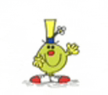 a cartoon character wearing a top hat and waving his hand .