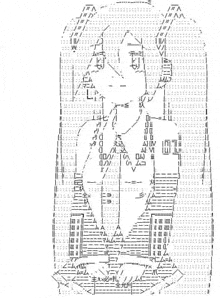 a black and white drawing of a woman standing on a white background