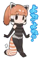 a cartoon drawing of a red panda girl with a ponytail