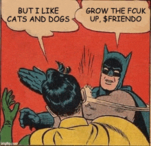 batman and robin are talking about cats and dogs in a comic strip