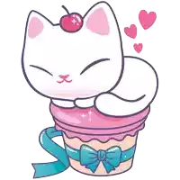 a cartoon cat is sleeping in a cup with a cherry on top