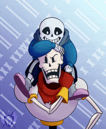 a drawing of two skeletons with bones in the background