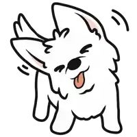 a drawing of a white dog with its tongue out .