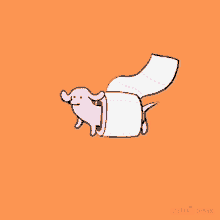 a drawing of a dog sticking its head out of a roll of toilet paper