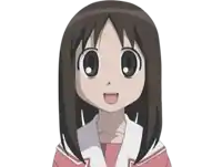 a cartoon girl with brown hair is smiling and wearing a pink shirt