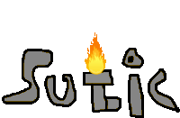 a drawing of the word sutik with a flame