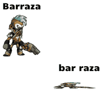 a cartoon character with a gun and the words barraza and bar raza