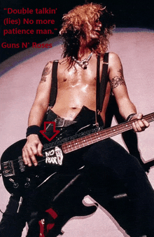 a poster of guns n ' roses with a man holding a guitar