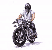 a man is riding a motorcycle with a helmet on