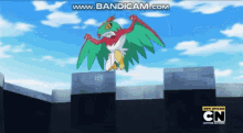 a cartoon of a bird jumping over a wall with the words www.bandicam.com written on the bottom