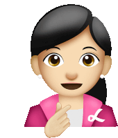 an emoji of a woman wearing a pink jacket with a breast cancer ribbon