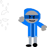 a cartoon character wearing a blue hoodie and sunglasses is waving .