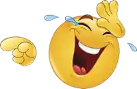 a cartoon smiley face is laughing with tears coming out of his eyes .