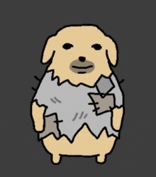 a cartoon drawing of a dog wearing a gray shirt