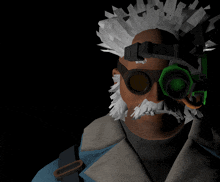 a 3d rendering of a man with a beard and goggles on