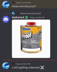 a bottle of tenaxo concrete proof is shown in a screenshot