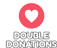 a logo for double donations with a heart in a red circle