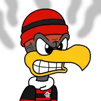 a cartoon character with an angry look on his face wearing a red beanie