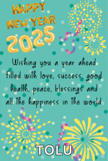 a happy new year greeting card with the name tolu