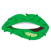 a green mouth with sprinkles on it and a white teeth