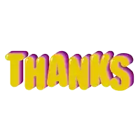 a yellow and purple graphic that says thanks