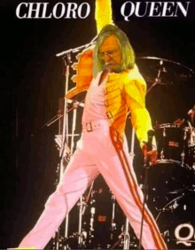 a poster of a man dressed as freddie mercury with the words chloro queen above him