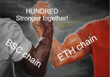 a painting of two men shaking hands with the words hundred stronger together