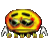 a pixel art of a smiley face with a spider on it .