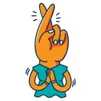 a cartoon illustration of a person making a crossed fingers gesture