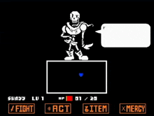 a skeleton with a speech bubble says fuck in a video game .