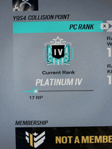 a computer screen shows a platinum iv rank