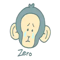 a drawing of a monkey with the word zero written underneath it