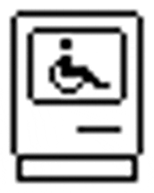 a black and white icon of a person in a wheelchair .