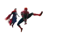 a spider man kicking a doctor strange in the air