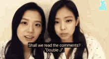 a couple of women standing next to each other with the words `` shall we read the comments '' .