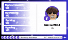 a screenshot of a video game with the name nikreal2834 on the screen