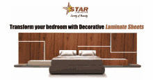 an ad for star laminates shows a bedroom